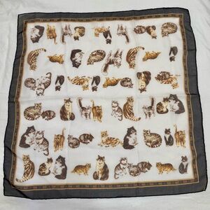 Vintage Cat Print Scarf with Black Border